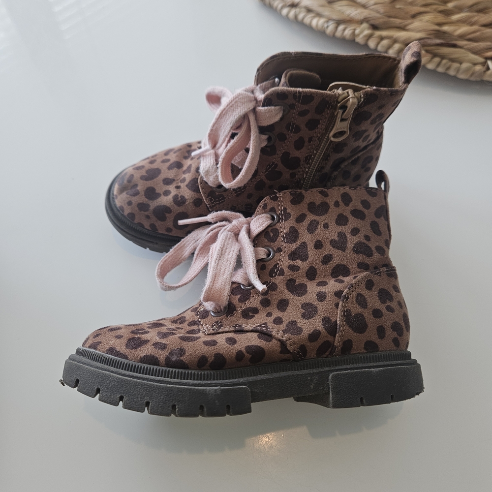 Cat & Jack Leopard Print Boots with Pink Laces